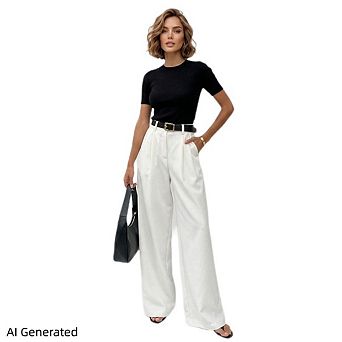 High-Waisted Wide-Leg Suit Trousers, Women Casual Straight Pants