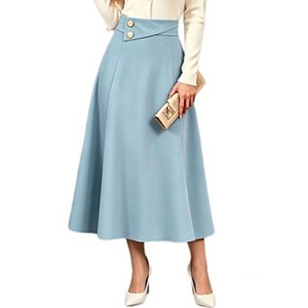 Women's High Waist Button Decorated A Line Flared Midi Skirt Dressy Business Casual Office Outfits