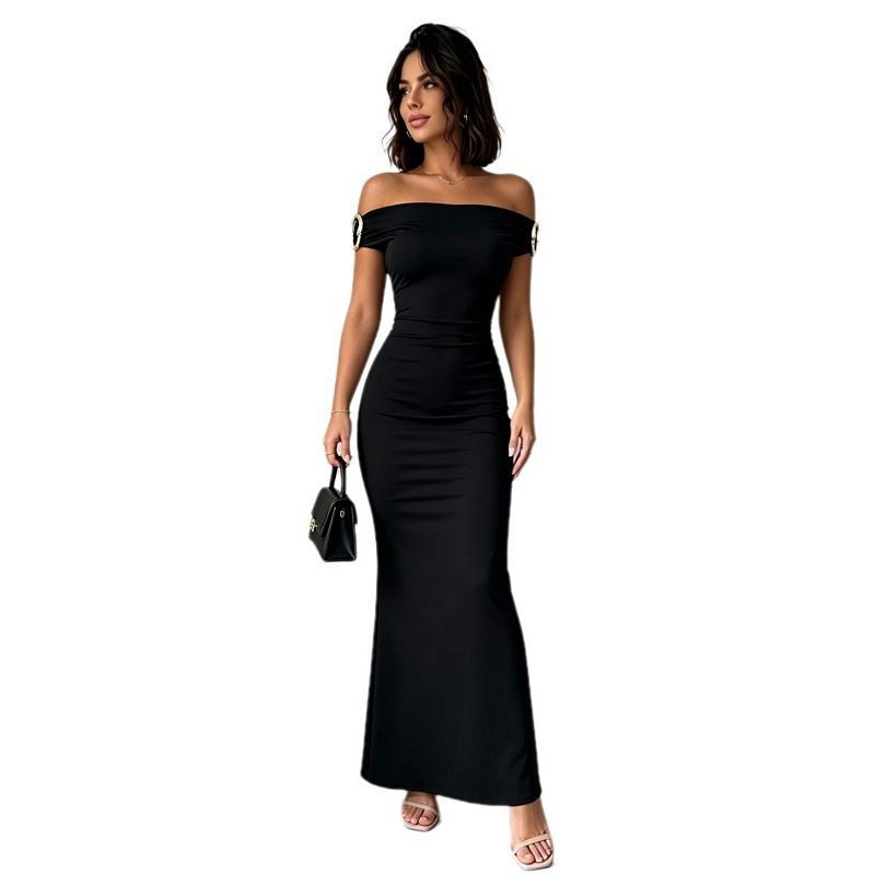 Women Off Shoulder Midi Maxi Dress Elegant Ruched Bodycon Long Evening Party Gown