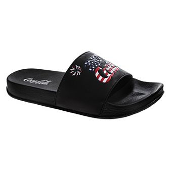 Coca-Cola Coke Men’s Slide Sandals Black USA Flag Logo Slides Extra Cushion Comfort (Adults)