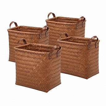 Handwoven Wicker Storage Baskets Set of 4 Multi Use Organizer for Blanket Laundry