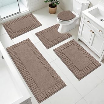 5 pc Microfiber Bathroom Rug Set Non Slip Absorbent Washable Quick Dry