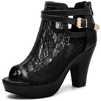 Women's Lace Peep Toe Platform Ankle Booties Chunky Heel Bridal Boots