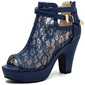 Women's Lace Peep Toe Platform Ankle Booties Chunky Heel Bridal Boots