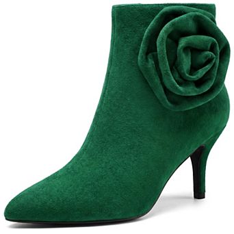 Women's Elegant Rose Floral Pointed Toe Stiletto Heel Ankle Boots