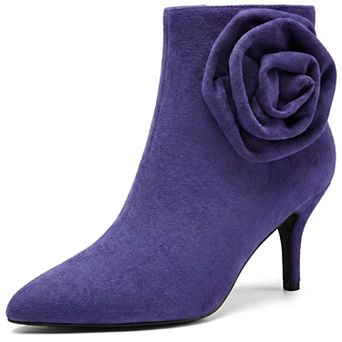 Women's Elegant Rose Floral Pointed Toe Stiletto Heel Ankle Boots