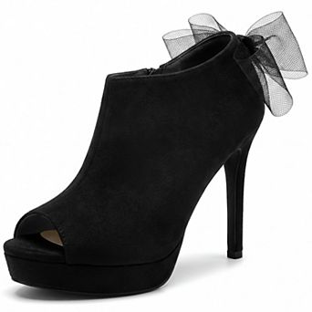 Women's Peep Toe Platform Bow Back Stiletto High Heel Ankle Booties