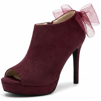 Women's Peep Toe Platform Bow Back Stiletto High Heel Ankle Booties