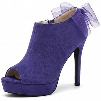 Women's Peep Toe Platform Bow Back Stiletto High Heel Ankle Booties