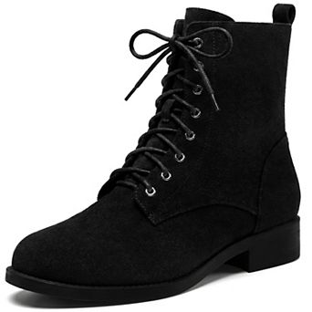 Women's Round Toe Low Block Heel Lace Up Combat Ankle Boots
