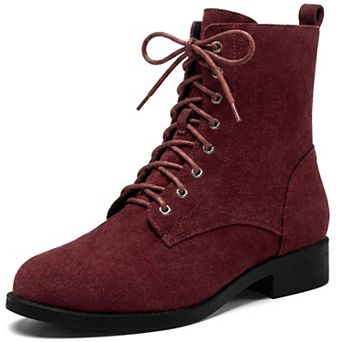 Women's Round Toe Low Block Heel Lace Up Combat Ankle Boots