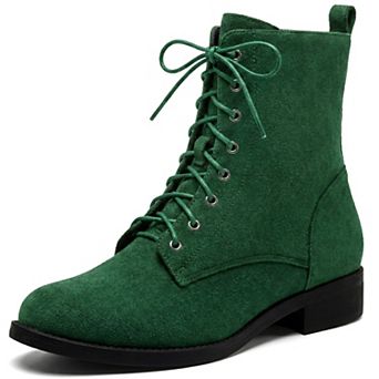 Women's Round Toe Low Block Heel Lace Up Combat Ankle Boots