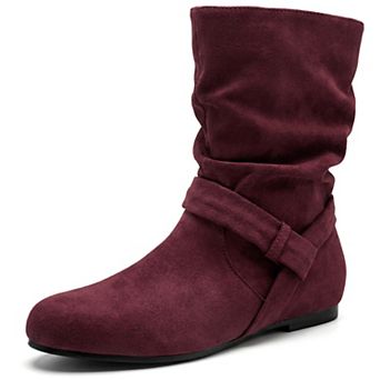 Women's Wide Mid Calf Slouch Pull on Low Heel Booties