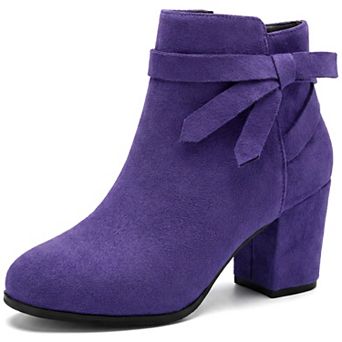 Women's Round Toe Block Heel Ankle Booties Knotted Strap Side Zipper Boots