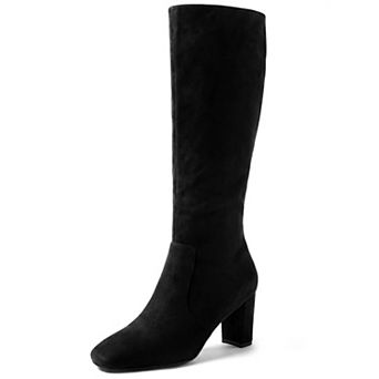 Women's Square Toe Chunky Heel Side Zipper Knee High Boots
