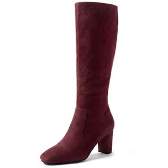 Women's Square Toe Chunky Heel Side Zipper Knee High Boots