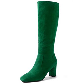 Women's Square Toe Chunky Heel Side Zipper Knee High Boots