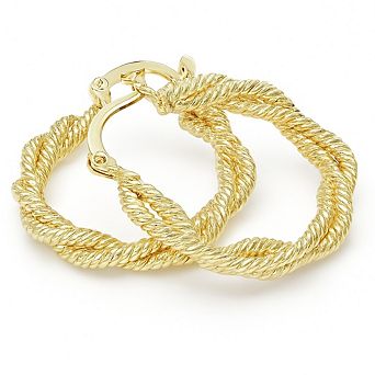 RMZ GOLD NYC 18K Gold Medium Hoop Earrings Elegant Twist Design, Polished Golden Finish