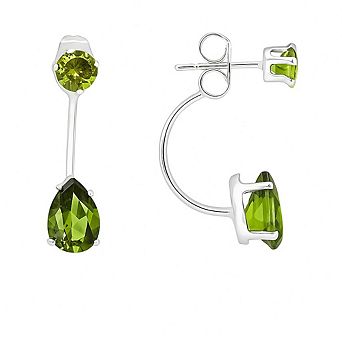RMZ GOLD NYC 3 Carat Elegant Silver Plated Green Teardrop Element Hanging Stud Earrings
