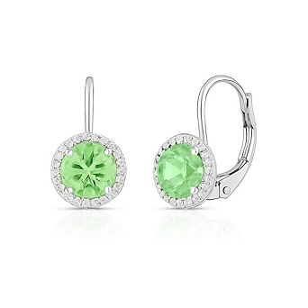 RMZ GOLD NYC Elegant Green Gemstone Halo Drop Earrings Classic Leverback Design