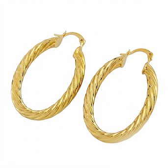 RMZ GOLD NYC 14k Gold Classic Oval Bamboo Hoop Earrings