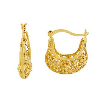 RMZ GOLD NYC 14K Gold Cute Filigree Hoop Earring