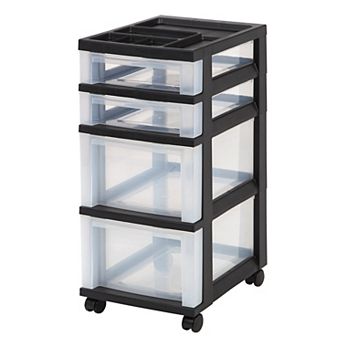 IRIS 4-Drawer Storage Cart with Organizer Top, Black