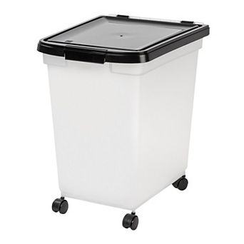 IRIS 50 Lbs / 65-qt Airtight Pet Food Storage Container with Removable Casters, Pearl/Black