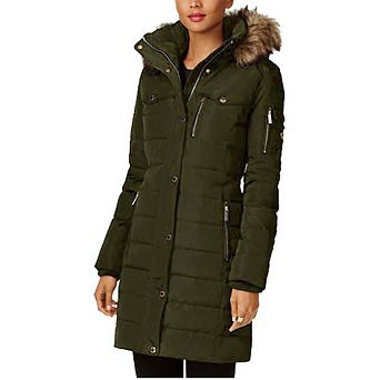 Michael Kors Women's Puffer Winter Coat with Faux Fur Hood