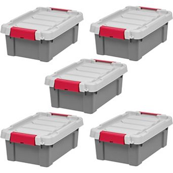 IRIS 3 Gal Lockable Storage Totes with Lids, Large Garage Organizing Bins Moving Tubs, Gray, 5 pk