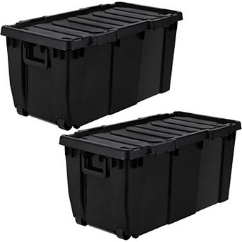 IRIS 32 Gal Heavy Duty Rolling Storage Bin with Lid, Stackable, Black, 2 pk