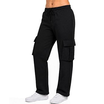 Blue Ice Women's Loose Fit Open Bottom Fleece Jogger Sweatpants with Velcro Cargo Pockets