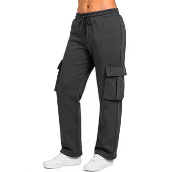 Blue Ice Women's Loose Fit Open Bottom Fleece Jogger Sweatpants with Velcro Cargo Pockets