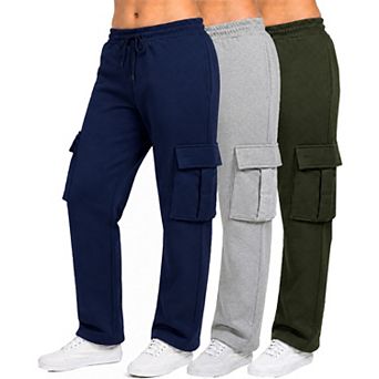 Blue Ice Women's Loose Fit Open Bottom Fleece Jogger Sweatpants with Velcro Cargo Pockets-3 Pack