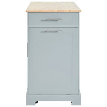 Trikiousd Rolling Kitchen Island On 5 Wheels with Trash Can Storage Cabinet, Power Outlet, 3 Drawers