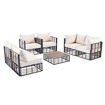 Pnronnc Patio Modular Conversation Sets All-Weather Sectional Sofa Set of 7 with Coffee Table