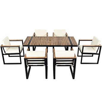 Pnronnc Outdoor Dining Set Patio Dining Table and Chair Set of 7, Modern Conversation Sets