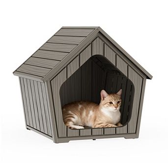 Yurblax Cabin-Style Waterproof Resin Cat House for Indoor & Outdoor Use, Durable Shelter for Cats
