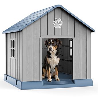 Yurblax 31 Inch Pointed-Roof Dog House, Indoor Outdoor Kennel for Yard or Patio, Easy Assembly
