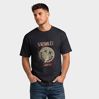 S.W.Smiley Paint Splatters X Eyes - Men's Garment Dyed Graphic T-Shirt