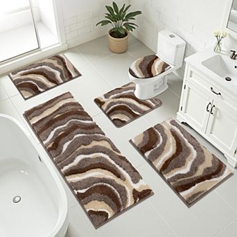 5 pc Microfiber Bathroom Rug Set Non Slip Soft Absorbent Quick Dry Machine Washable