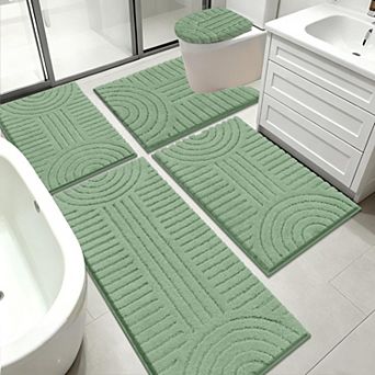 5 pc Bathroom Rugs Set Ultra Soft Absorbent Non Slip Washable Floor Mats