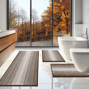 3 pc Chenille Bathroom Rug Set Non Slip Absorbent Machine Washable
