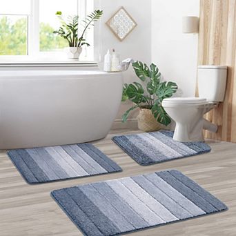 Ombre Bathroom Mat Set Non Slip Ultra Soft Absorbent Washable Quick Dry