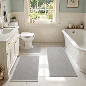 3 pc Ultra Thin Quick Dry Absorbent Non Slip Bathroom Rug Set Easy Clean