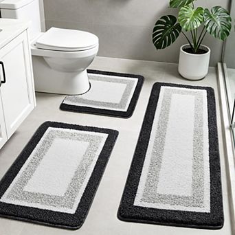 3 pc Bathroom Rug Set Absorbent Non Slip Soft Washable Home Decor