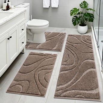 3 pc Bathroom Rug Set Non Slip Absorbent Washable Microfiber