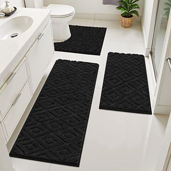 3 pc Bathroom Rug Set Plush Microfiber Non Slip Water Absorbent Machine Washable