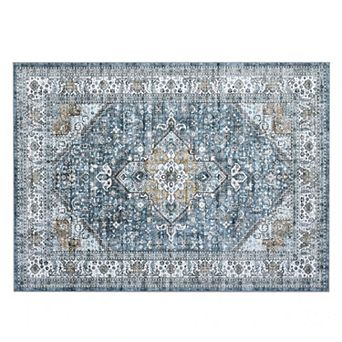 Washable Area Rug Vintage Distressed Rug Rug Floral Rug Foldable Carpet