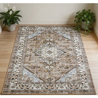Washable Area Rug Vintage Distressed Rug Rug Floral Rug Foldable Carpet